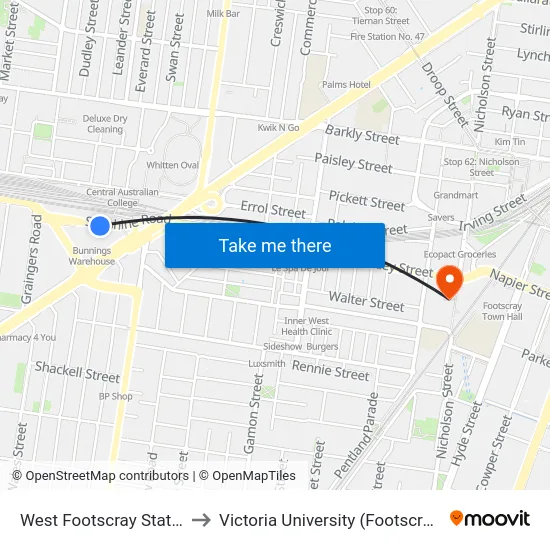 West Footscray Station/Sunshine Rd to Victoria University (Footscray Nicholson Campus) map