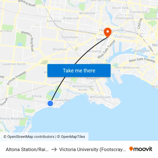 Altona Station/Railway St South to Victoria University (Footscray Nicholson Campus) map