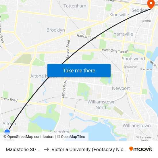Maidstone St/Civic Pde to Victoria University (Footscray Nicholson Campus) map