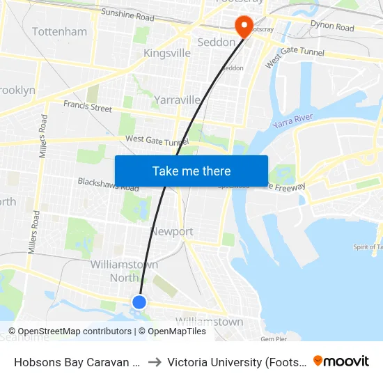 Hobsons Bay Caravan Park/Kororoit Creek Rd to Victoria University (Footscray Nicholson Campus) map