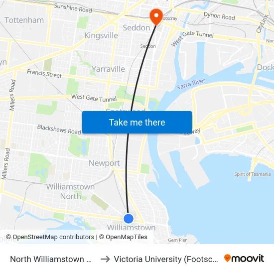 North Williamstown Station/Ferguson St to Victoria University (Footscray Nicholson Campus) map