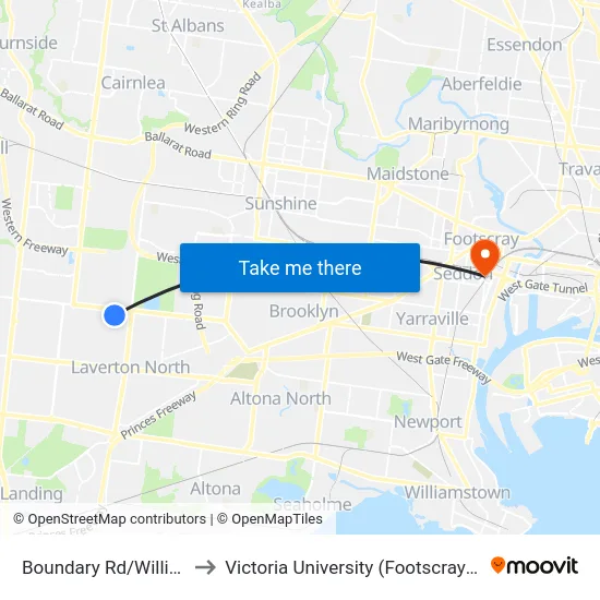 Boundary Rd/William Angliss Dr to Victoria University (Footscray Nicholson Campus) map