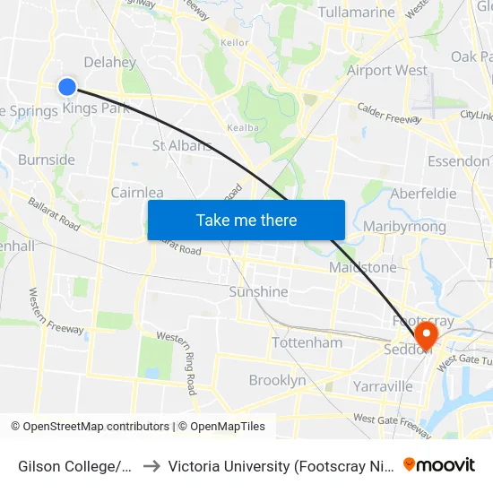 Gilson College/Taylors Rd to Victoria University (Footscray Nicholson Campus) map