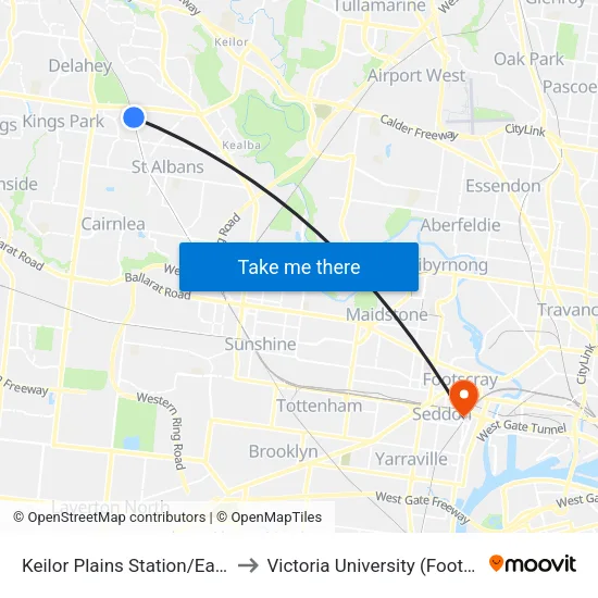 Keilor Plains Station/East Esplanade to Victoria University (Footscray Nicholson Campus) map
