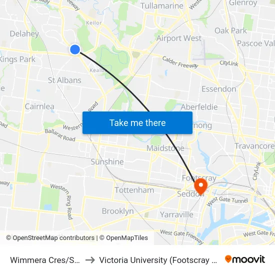 Wimmera Cres/Sunshine Ave to Victoria University (Footscray Nicholson Campus) map