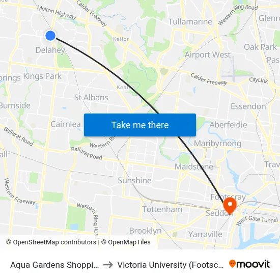 Aqua Gardens Shopping Centre/Kings Rd to Victoria University (Footscray Nicholson Campus) map