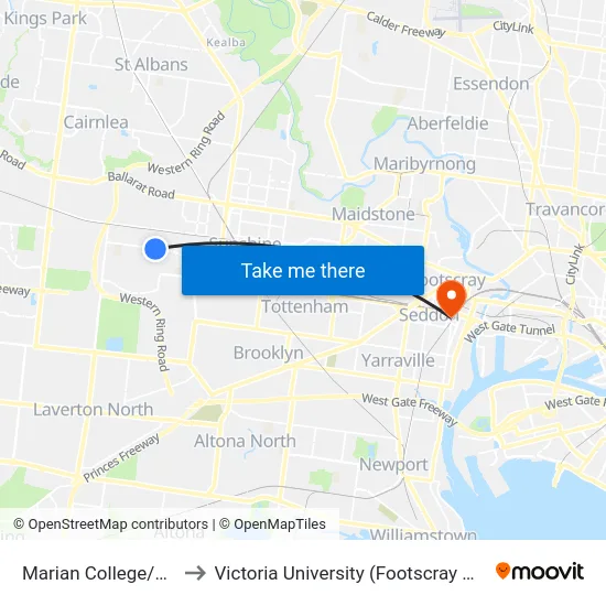 Marian College/Glengala Rd to Victoria University (Footscray Nicholson Campus) map