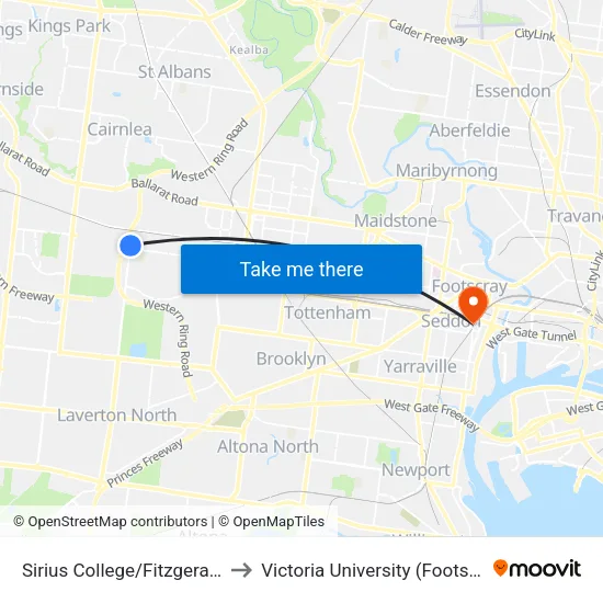 Sirius College/Fitzgerald Rd to Victoria University (Footscray Nicholson Campus) map