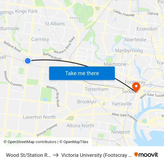 Wood St/Station Rd to Victoria University (Footscray Nicholson Campus) map