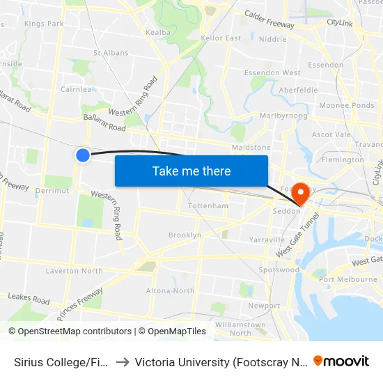 Sirius College/Fitzgerald Rd to Victoria University (Footscray Nicholson Campus) map