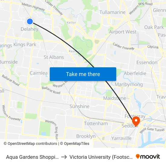 Aqua Gardens Shopping Centre/Kings Rd to Victoria University (Footscray Nicholson Campus) map