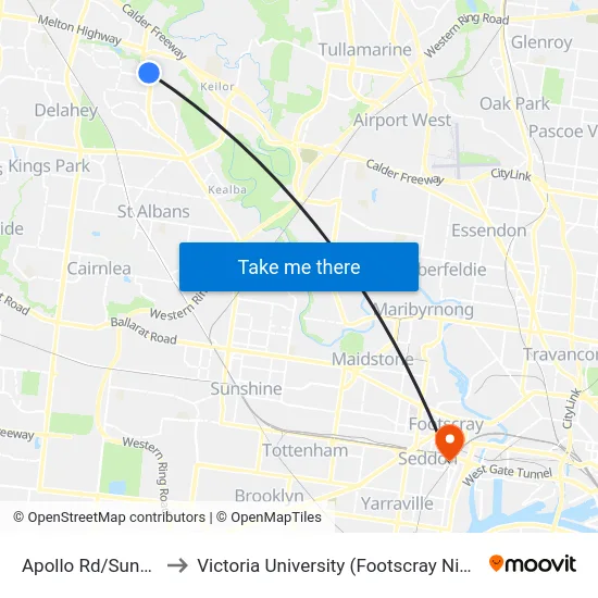 Apollo Rd/Sunshine Ave to Victoria University (Footscray Nicholson Campus) map