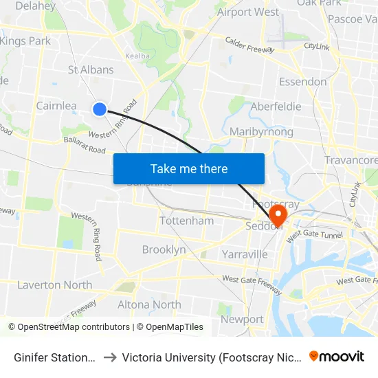 Ginifer Station/Clare St to Victoria University (Footscray Nicholson Campus) map