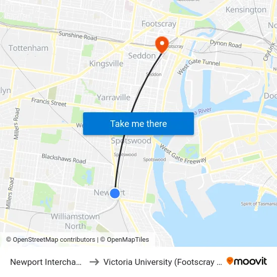 Newport Interchange/Mason St to Victoria University (Footscray Nicholson Campus) map