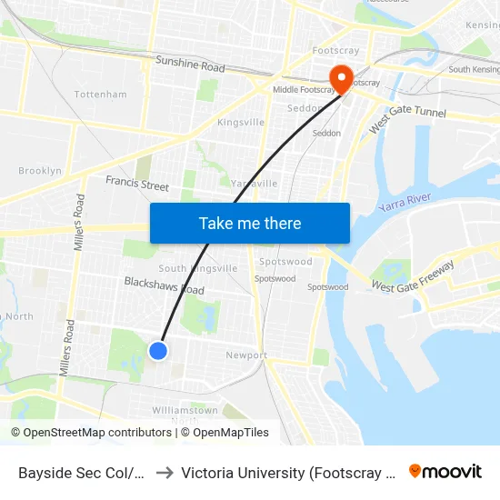 Bayside Sec Col/Blenheim Rd to Victoria University (Footscray Nicholson Campus) map