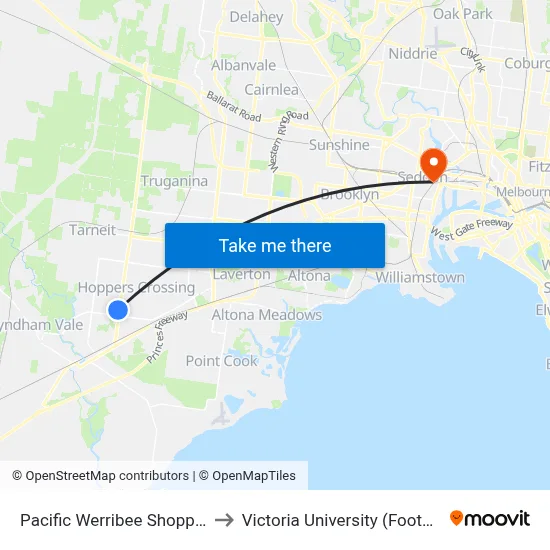 Pacific Werribee Shopping Centre/Derrimut Rd to Victoria University (Footscray Nicholson Campus) map