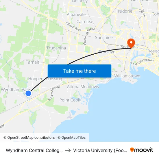 Wyndham Central College/Shaws Rd to Victoria University (Footscray Nicholson Campus) map