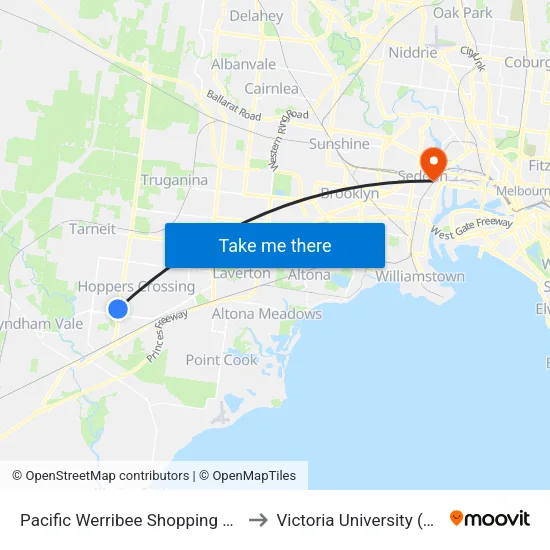 Pacific Werribee Shopping Centre/Derrimut Rd to Victoria University (Footscray Nicholson Campus) map