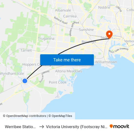 Werribee Station/Manly St to Victoria University (Footscray Nicholson Campus) map