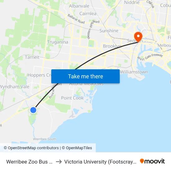 Werribee Zoo Bus Loop/Main Dr to Victoria University (Footscray Nicholson Campus) map