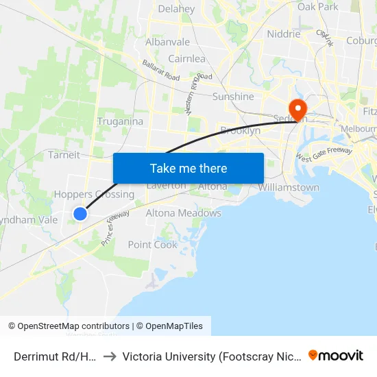 Derrimut Rd/Heaths Rd to Victoria University (Footscray Nicholson Campus) map