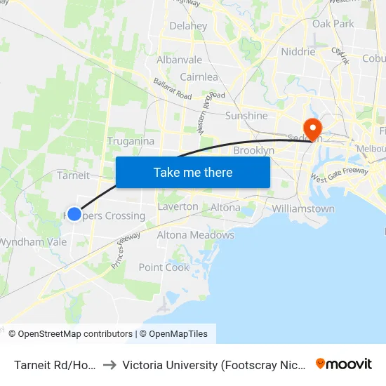 Tarneit Rd/Hogans Rd to Victoria University (Footscray Nicholson Campus) map
