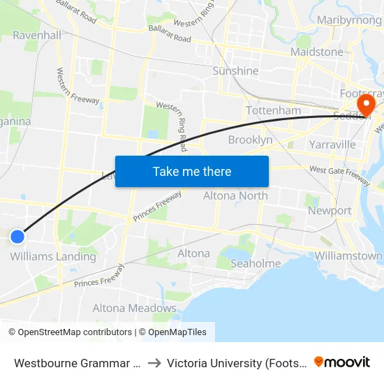 Westbourne Grammar School/Marquands Rd to Victoria University (Footscray Nicholson Campus) map