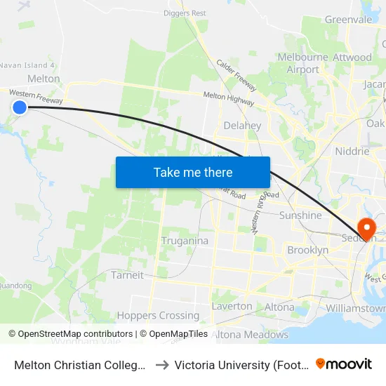 Melton Christian College/Brooklyn Rd to Victoria University (Footscray Nicholson Campus) map