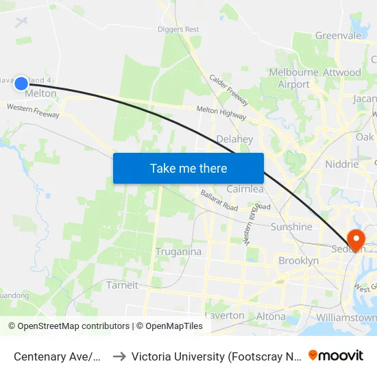 Centenary Ave/Gamalite Dr to Victoria University (Footscray Nicholson Campus) map