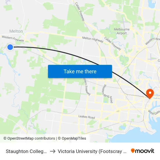 Staughton College/Wilson Rd to Victoria University (Footscray Nicholson Campus) map