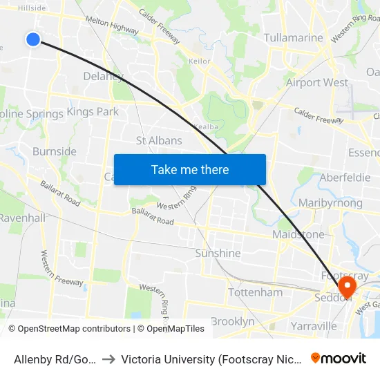 Allenby Rd/Gourlay Rd to Victoria University (Footscray Nicholson Campus) map