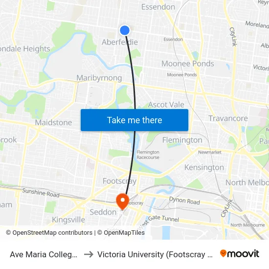 Ave Maria College/Buckley St to Victoria University (Footscray Nicholson Campus) map