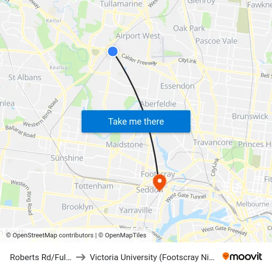Roberts Rd/Fullarton Rd to Victoria University (Footscray Nicholson Campus) map