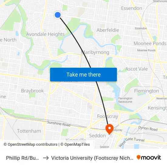 Phillip Rd/Buckley St to Victoria University (Footscray Nicholson Campus) map