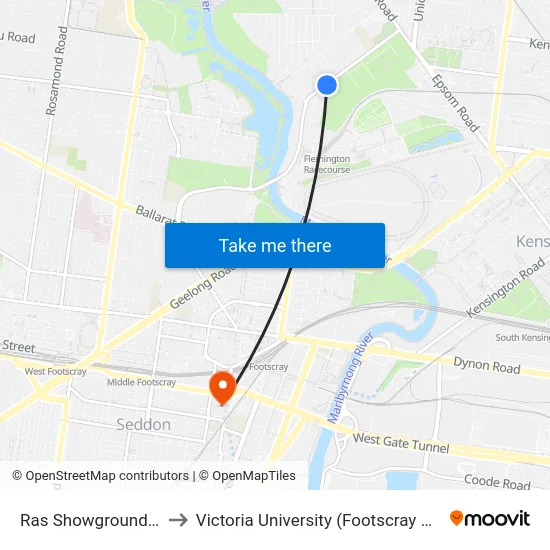 Ras Showgrounds/Langs Rd to Victoria University (Footscray Nicholson Campus) map