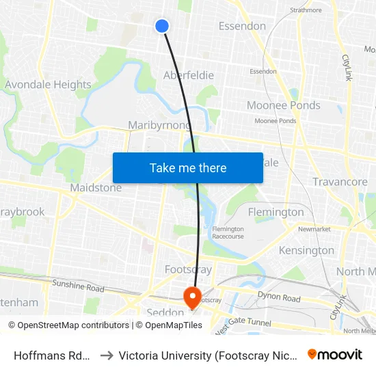 Hoffmans Rd/Mary St to Victoria University (Footscray Nicholson Campus) map