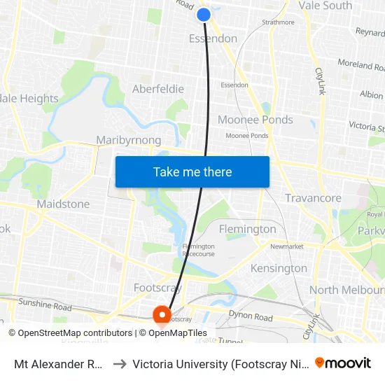 Mt Alexander Rd/Keilor Rd to Victoria University (Footscray Nicholson Campus) map