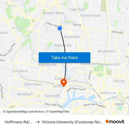 Hoffmans Rd/Keilor Rd to Victoria University (Footscray Nicholson Campus) map