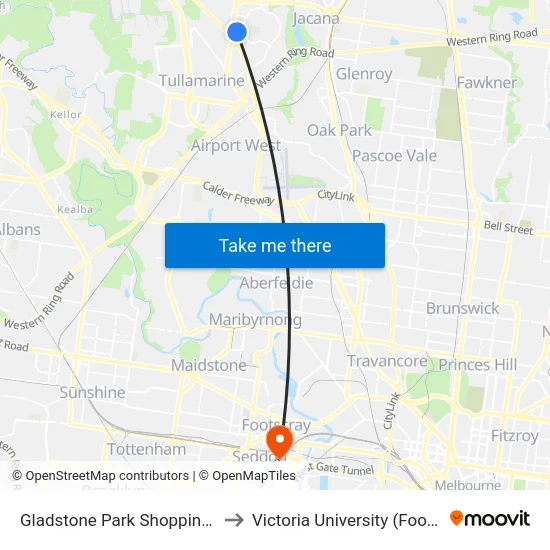 Gladstone Park Shopping Centre/Gladstone Park Dr to Victoria University (Footscray Nicholson Campus) map