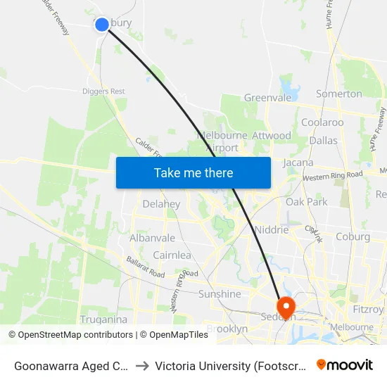 Goonawarra Aged Care/Anderson Rd to Victoria University (Footscray Nicholson Campus) map