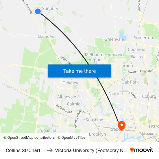 Collins St/Charter Rd West to Victoria University (Footscray Nicholson Campus) map
