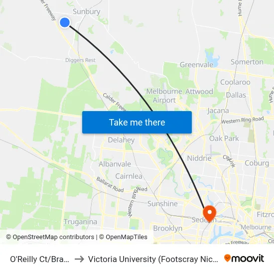 O'Reilly Ct/Bradman Dr to Victoria University (Footscray Nicholson Campus) map