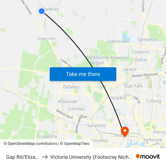 Gap Rd/Elizabeth Dr to Victoria University (Footscray Nicholson Campus) map