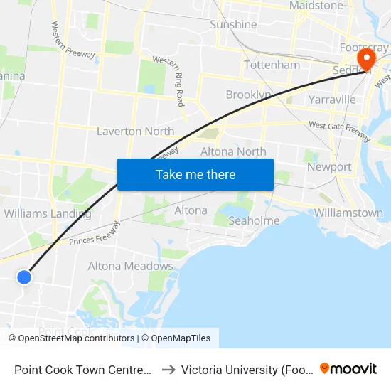 Point Cook Shopping Centre/Boardwalk Bvd to Victoria University (Footscray Nicholson Campus) map