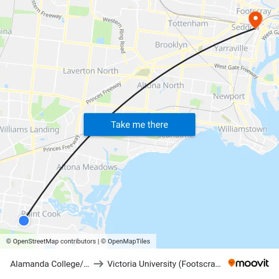 Alamanda College/Alamanda Bvd to Victoria University (Footscray Nicholson Campus) map