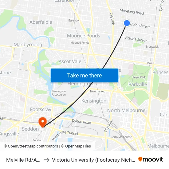 Melville Rd/Albion St to Victoria University (Footscray Nicholson Campus) map