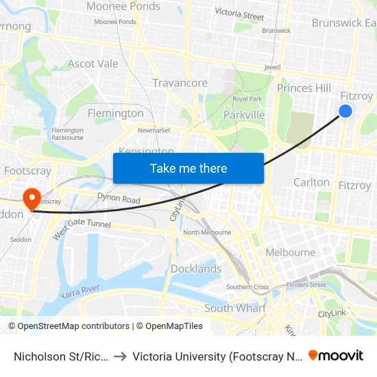 Nicholson St/Richardson St to Victoria University (Footscray Nicholson Campus) map