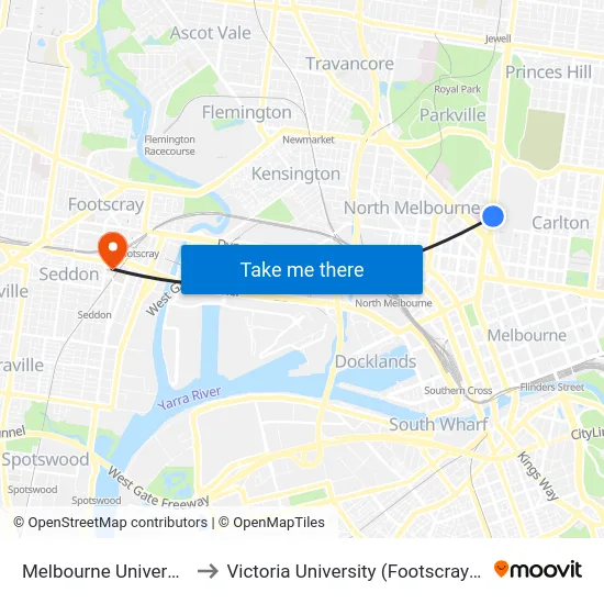 Melbourne University/Royal Pde to Victoria University (Footscray Nicholson Campus) map