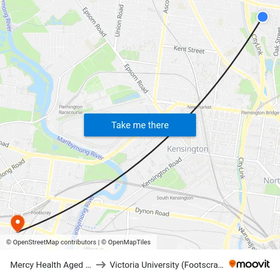 Mercy Health Aged Care/William St to Victoria University (Footscray Nicholson Campus) map