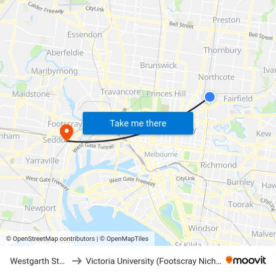 Westgarth St/High St to Victoria University (Footscray Nicholson Campus) map